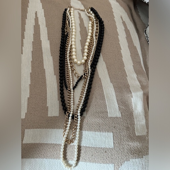 Jewelry - Costume jewelry pearl and gold chains and black beads